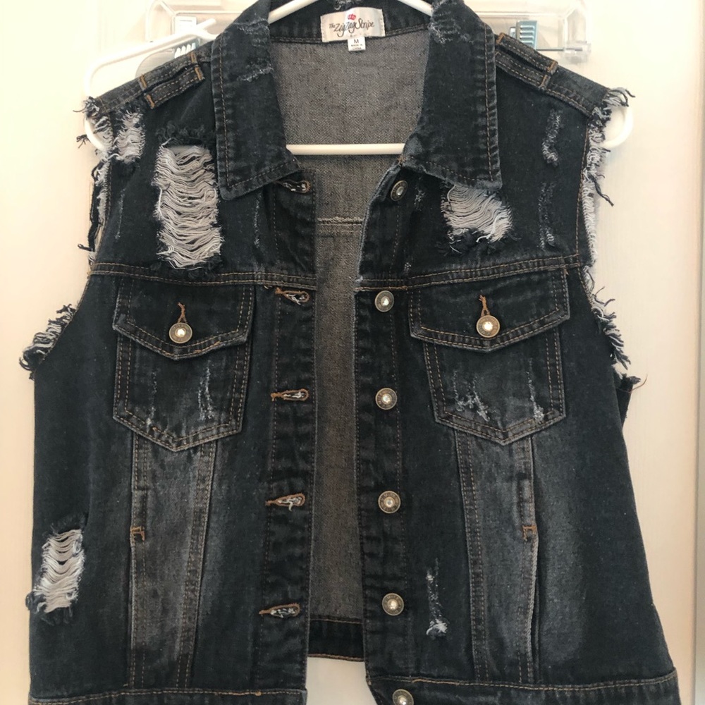 Black denim vest
